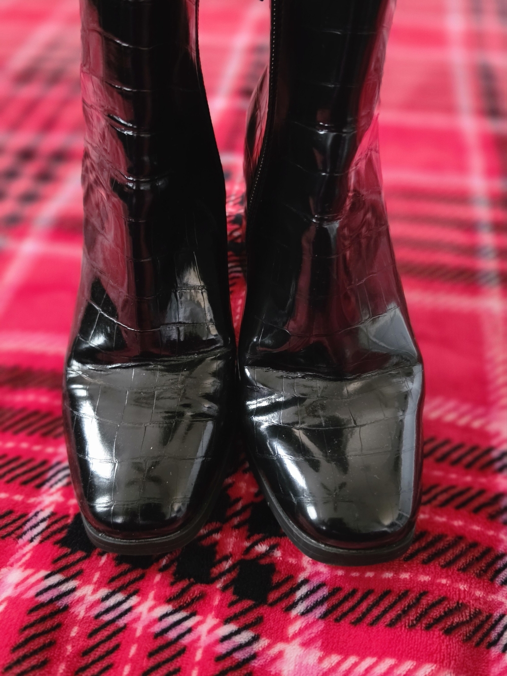 Madden Girl Black Croc-Embossed Square-Toe Ankle Boots